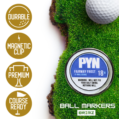 Golf Ball Marker Set - 5 Magnetic Golf Ball Markers with Hat Clip (Explicit)