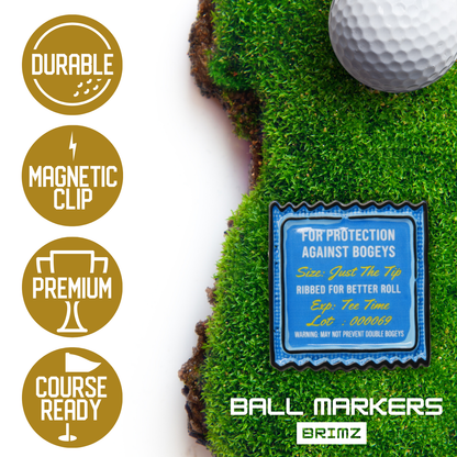 Golf Ball Marker Set - 5 Magnetic Golf Ball Markers with Hat Clip (Explicit)